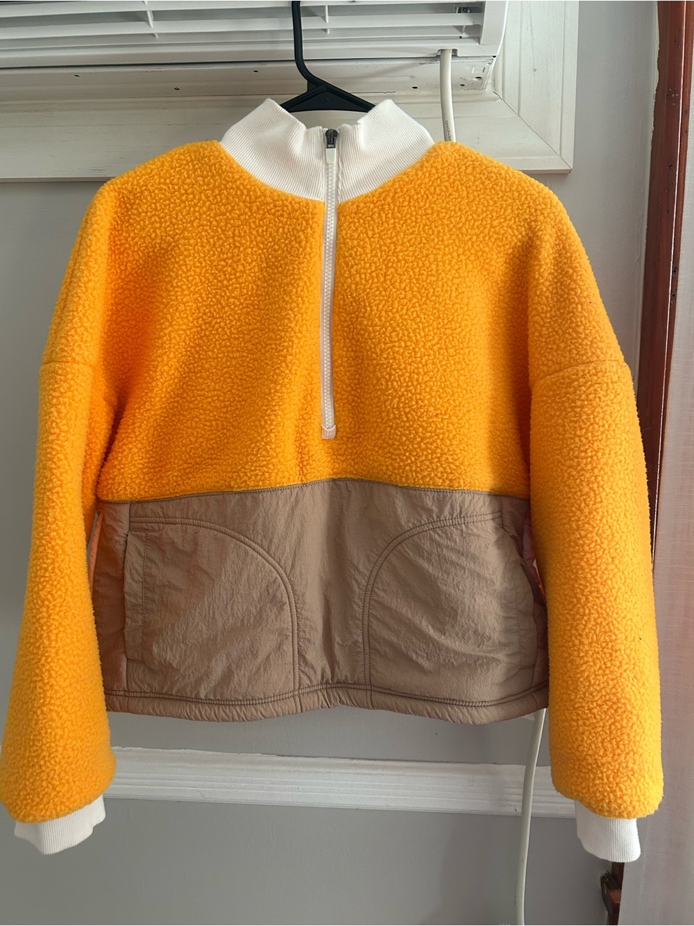 Fabletics Yellow and White Sherpa Quarter-Zip Pullover
